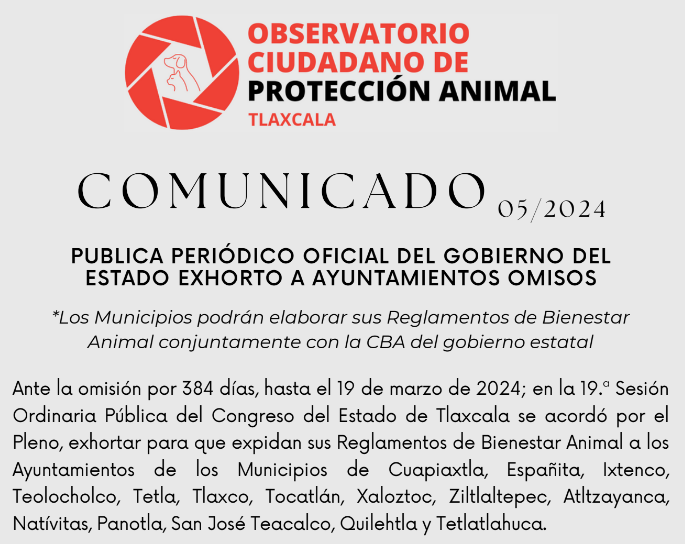 Publica Periódico Oficial del gobierno del estado exhorto a ayuntamientos omisos en materia de bienestar animal